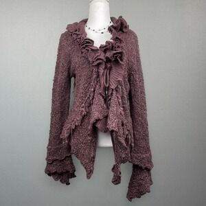 VTG Y2K Fairycore Ruffle Cardigan Purple Asymmetrical Wool Silk Large Festival